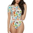 thumbnail image 2 of Uemuo Animals Pattern Women's One Piece Short Sleeve Swimsuit Rash Guard Surfing Modest Quick-drying Swimsuit Beach Essentials-Medium, 2 of 9