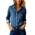 thumbnail image 1 of HongQid Womens Denim Shirt Jacket Button Down Long Sleeve Spring Fall Casual Jean Shackets, 1 of 9