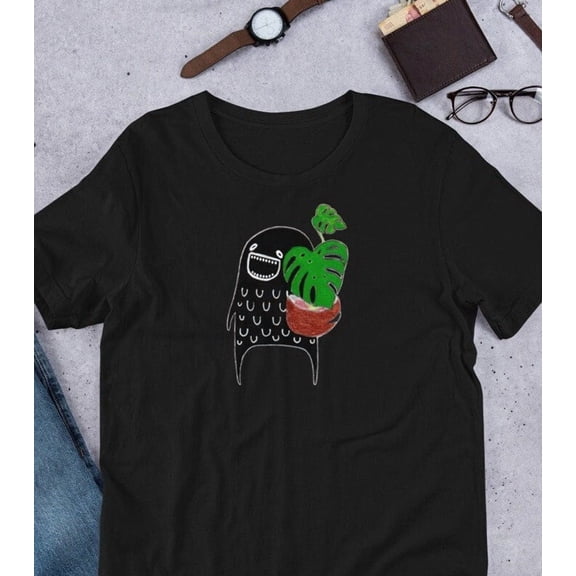 Monstera Plant Monster Folk Art Graphic Unisex T-Shirt for Quirky Casual Style up to 5XL