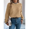 thumbnail image 4 of Sweaters for Women Striped Trim Drop Shoulder Sweater Sweaters Khaki S, 4 of 8