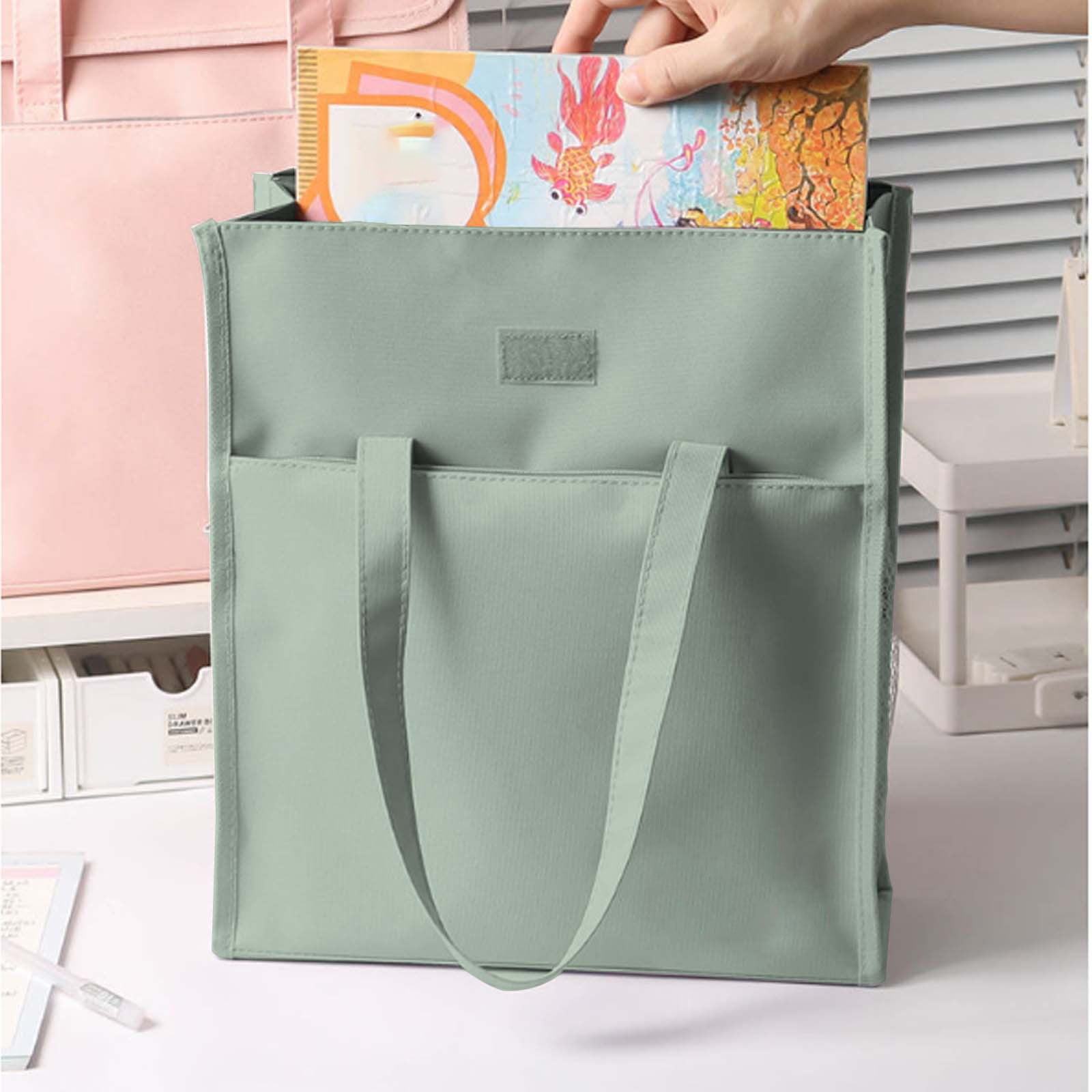 WMGHA File Folder Tote Bag with Handle,Portable Document Organizer Box for Letter Size File Folder,Hanging Filing Box Desktop File Folder Document Storage Organizer with Pockets for Home Office