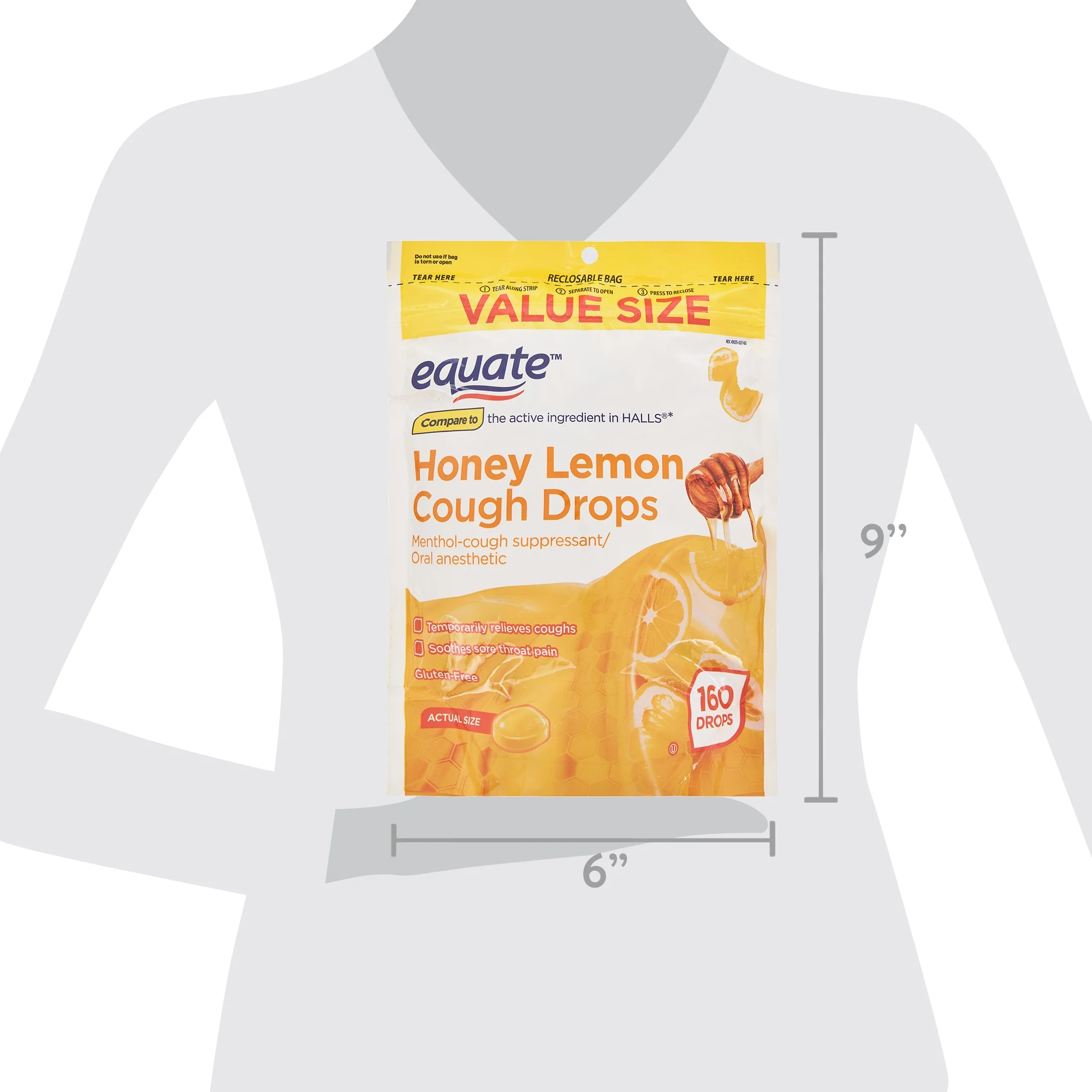 Equate Sore Throat and Cough Relief Menthol Cough Drops, Honey Lemon Flavor, 160 Count