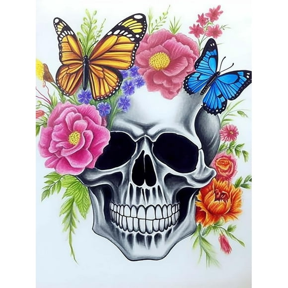 Skull Butterfly Diamond Painting Kit - Full Drill DIY Skeleton Flower Art with Rhinestones for Home Decor - 30x40cm