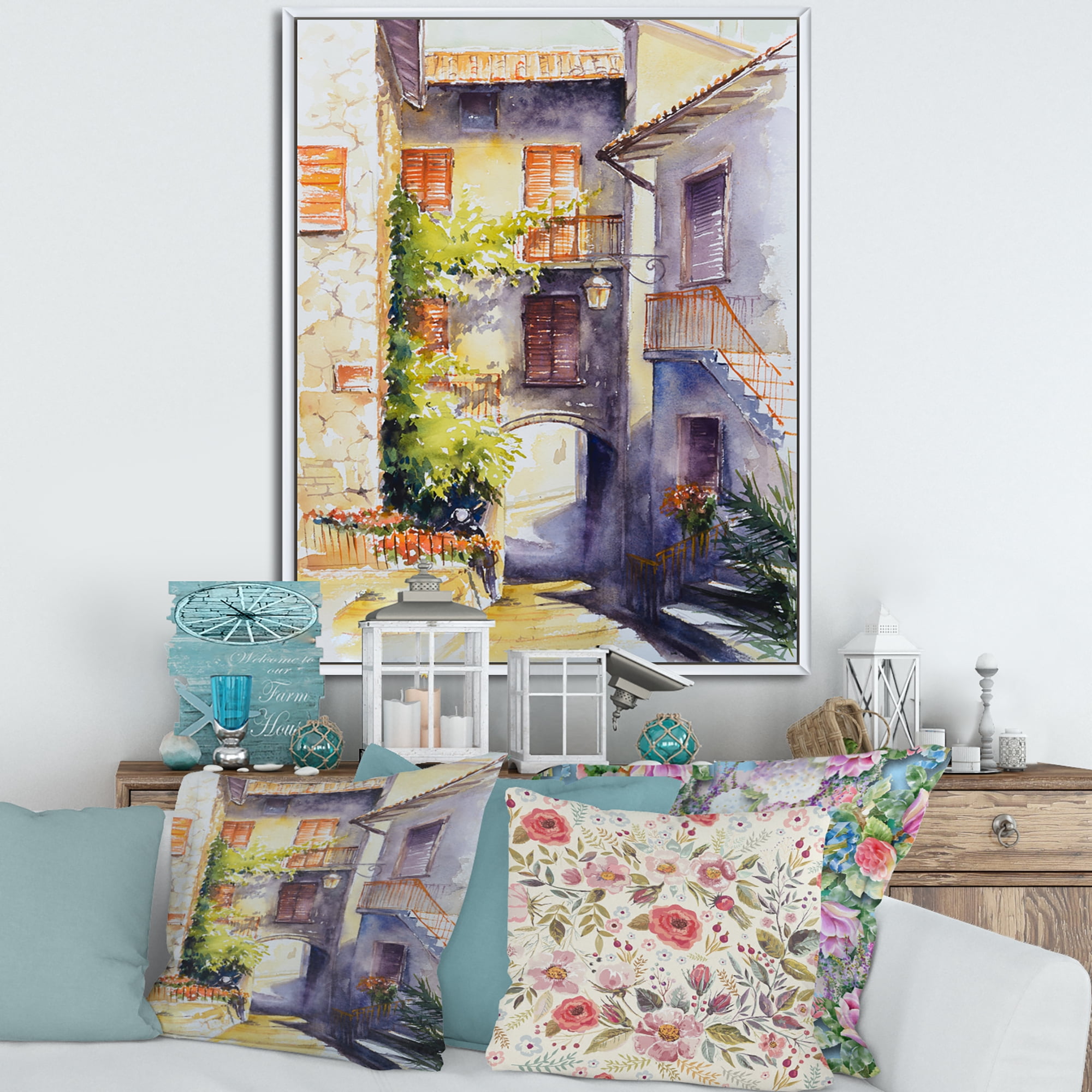 Designart 'Idyllic and Rustic Italian VIllage' Country Framed Canvas Wall Art Print
