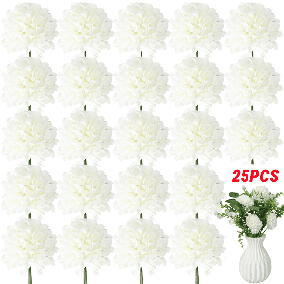 25Pcs Artificial Dahlia Flowers Fake Foam Roses with Stem for Wedding Bouquets Centerpieces Arrangements Party Tables Home Decoration(White)
