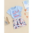 thumbnail image 3 of FEORJGP 4th of July Clothes for Baby Boys 6M 12M 18M 2T 3T 4T Toddler Round Neck T-Shirts Letter Print Short Sleeve Tops and Flag Print Shorts 2Pcs Set Kids Boy Fashion Casual Daily Summer Outfits, 3 of 9