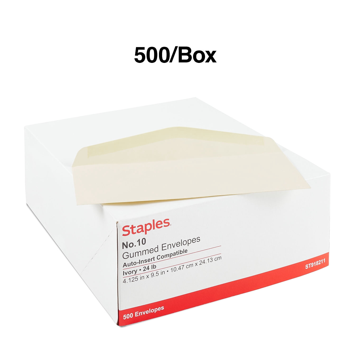 Staples #10 Premium Diag-Seam Gummed Envelopes 4-1/8" x 9-1/2" Ivory 500/BX 918211
