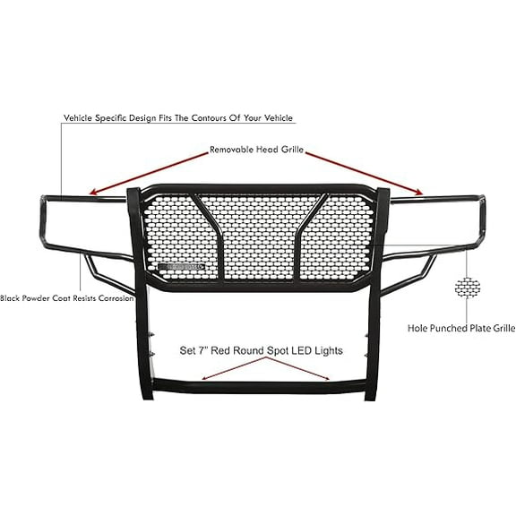 Black Horse RUGGED HD Grille Brush Bumper Guard Modular Black Come W/pair of 7.0"LED Lights Compatible with 03-14 Express 1500|03-24 Express 2500/3500|09-24 Express 4500/Express Cargo-RU-GV02MA-B-PLB