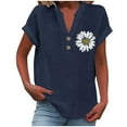 thumbnail image 1 of Yuyuzo Plus Size Tops for Women Cotton Linen Short Sleeve T-Shirts Button V Neck Loose Soft Blouses, 1 of 4