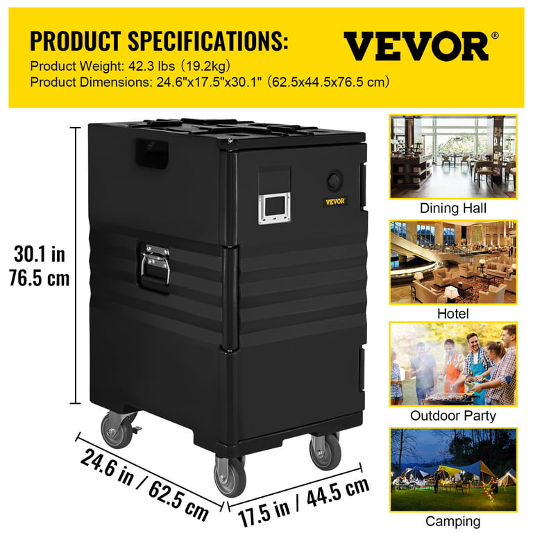 VEVOR Insulated Food Pan Carrier, 109 Qt Hot Box for Catering, LLDPE Food  Box Carrier w/Double Buckles, Front Loading Food Warmer w/Handles, End
