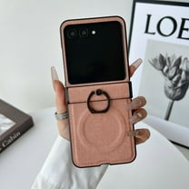 ShellTech Compatible with Motorola Razr 2024 PU Leather Hard PC Magnetic Case with Ring Holder, Slim Shockproof, Wireless Charging Compatible, Anti-Scratch Foldable with Comfortable Grip,Pink