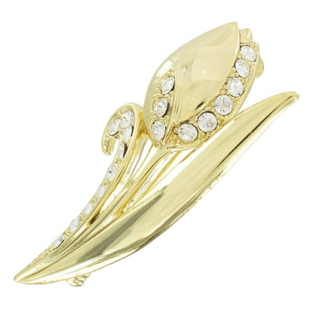 - Danecraft Tulip Gold Tone Rhinestone Detail Flower Pin Brooch