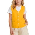 thumbnail image 3 of UVEASISHA Unisex Kids Volunteer Vest Lightweight Button Up Waistcoat Boys Girls V Neck Sleeveless Basic Vest Solid Color Casual Vest for School Activities Yellow 11-12 Years, 3 of 10
