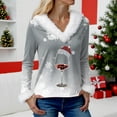 thumbnail image 5 of larppty Christmas Sweater for Women - Faux Fur Trim V-Neck Pullover with Festive Holiday Graphics (Grey, XXL), 5 of 5
