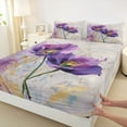 thumbnail image 3 of Homewish Dreamy Purple Floral Twin Sheet Sets for Women, Fashion Marble Artwork Twin Fitted Sheet, Splash Watercolor Flat Sheet, Microfiber Bedroom Decor, 3-Piece, 3 of 7