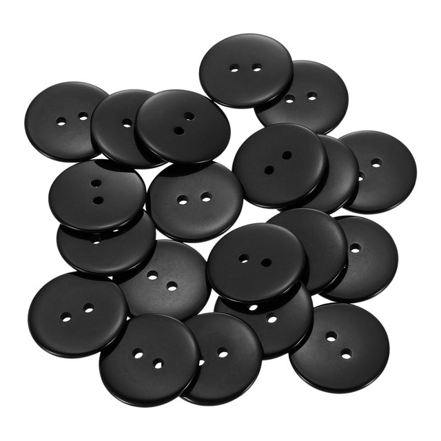 20 Pcs Boutons de Couture en Résine, 25mm (1 Pouce) 2 Trous Boutons Ronds pour Artisanat, Noir
