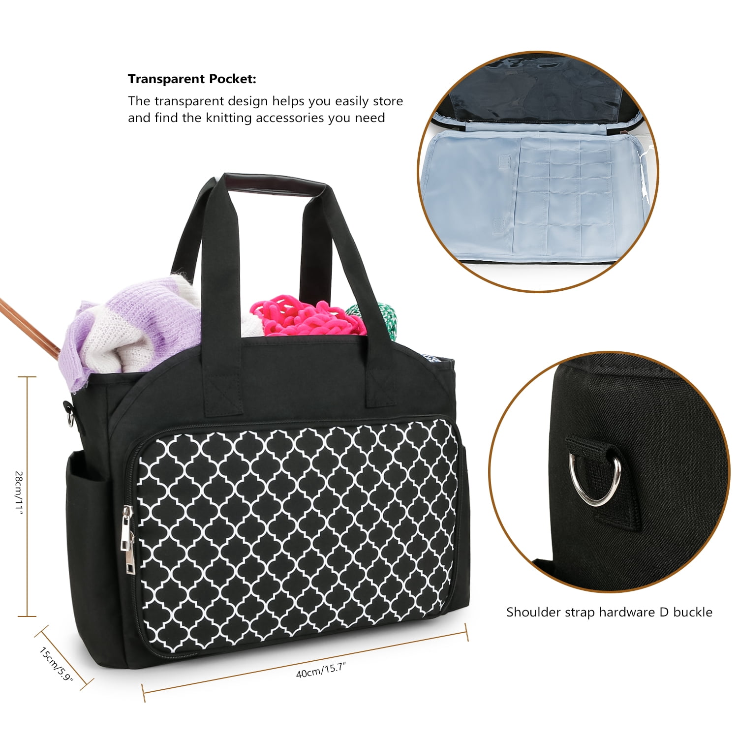 Knitting Bag Yarn Storage Tote - Yarn Storage Organizer, Crochet Organizer Bag with Crochet Hooks, Yarn Skiens, Knitting Needles and Accessories