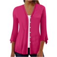 thumbnail image 2 of iHengLiXing Spring Plus Size Tops for Womens Dressy Casual Fashion Women Summer 3/4 Sleeve Cardigan Solid Color Casual Blouse Pink XL, 2 of 5