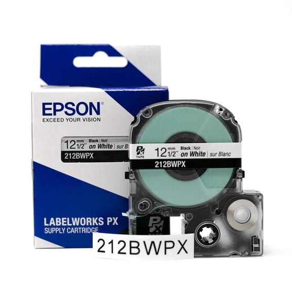 Epson LABELWORKS 212BWPX - Black on White PET Label Maker Tape - 1/2" (12MM) Wide, 30 ft
