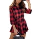 thumbnail image 3 of Vestido Camisero De Manga Larga A Cuadros, Cuello De Solapa, Botones De Una Fila, Dobladillo Suelto, Vestido Camisero A Cuadros Para Trabajo De Oficina ANGGREK M rojo, 3 of 6