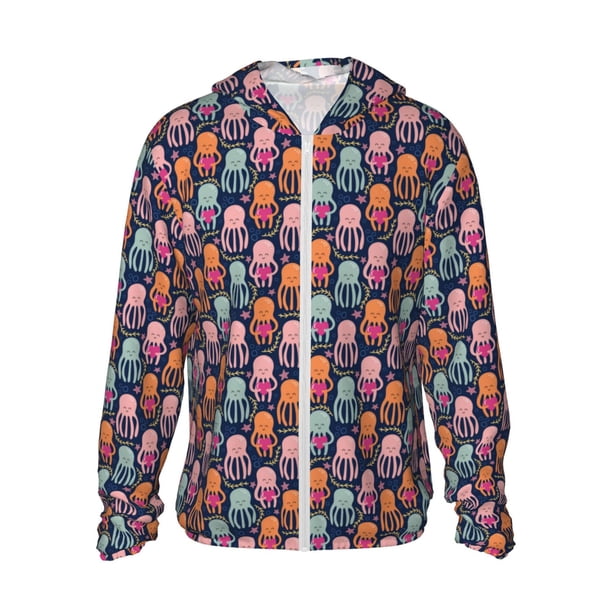 Fotbe Octopus in love Chaqueta con Protección Solar UPF 50+ para Hombre y Mujer, Camisa con Capucha y Bolsillos-Large
