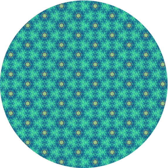 Ahgly Company Indoor Round Patterned Dark Turquoise Green Area Rugs, 8' Round