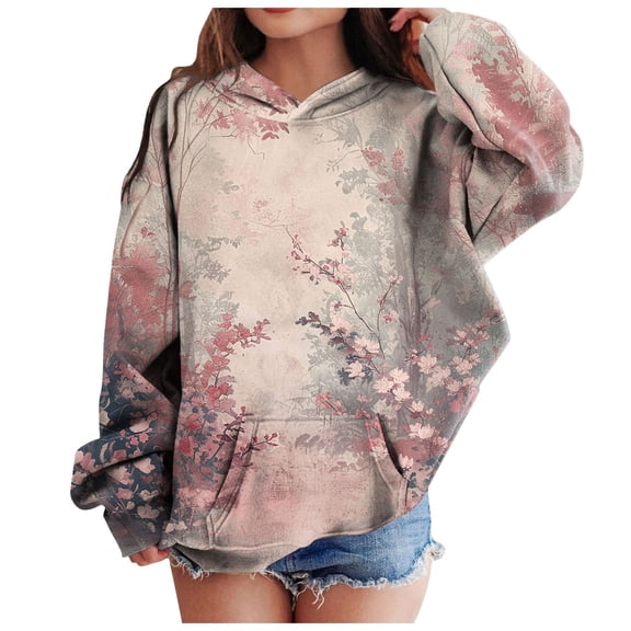 BOBOGOJP Girl's Graphic Camo Hoodie Long Sleeve Drop Shoulder Hooded Sweatshirts Loose Vintage Pullovers Pink for Size 4-5 Years