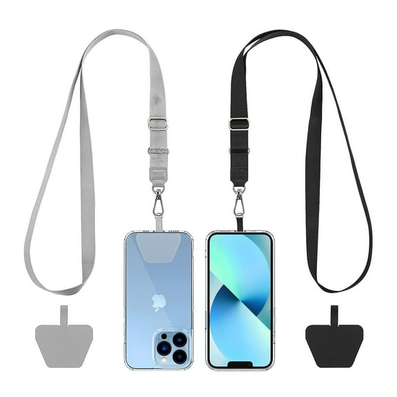 Phone Lanyard 2 Pcs Adjustable Neck Strap,4 Pcs Patches,Universal Crossbody Multifuctional Patch Polyester Lanyards Compatible with Most Smartphones(Black Gray)