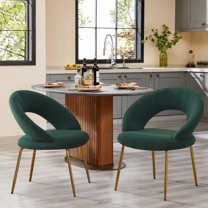 Modern Teddy Dining Chairs Set of 2, Comfort Accent Chairs with Curved Open Backrest and Metal Legs, Upholstered Dining Room Chair for Living Room, Bedroom, Kitchen, Green