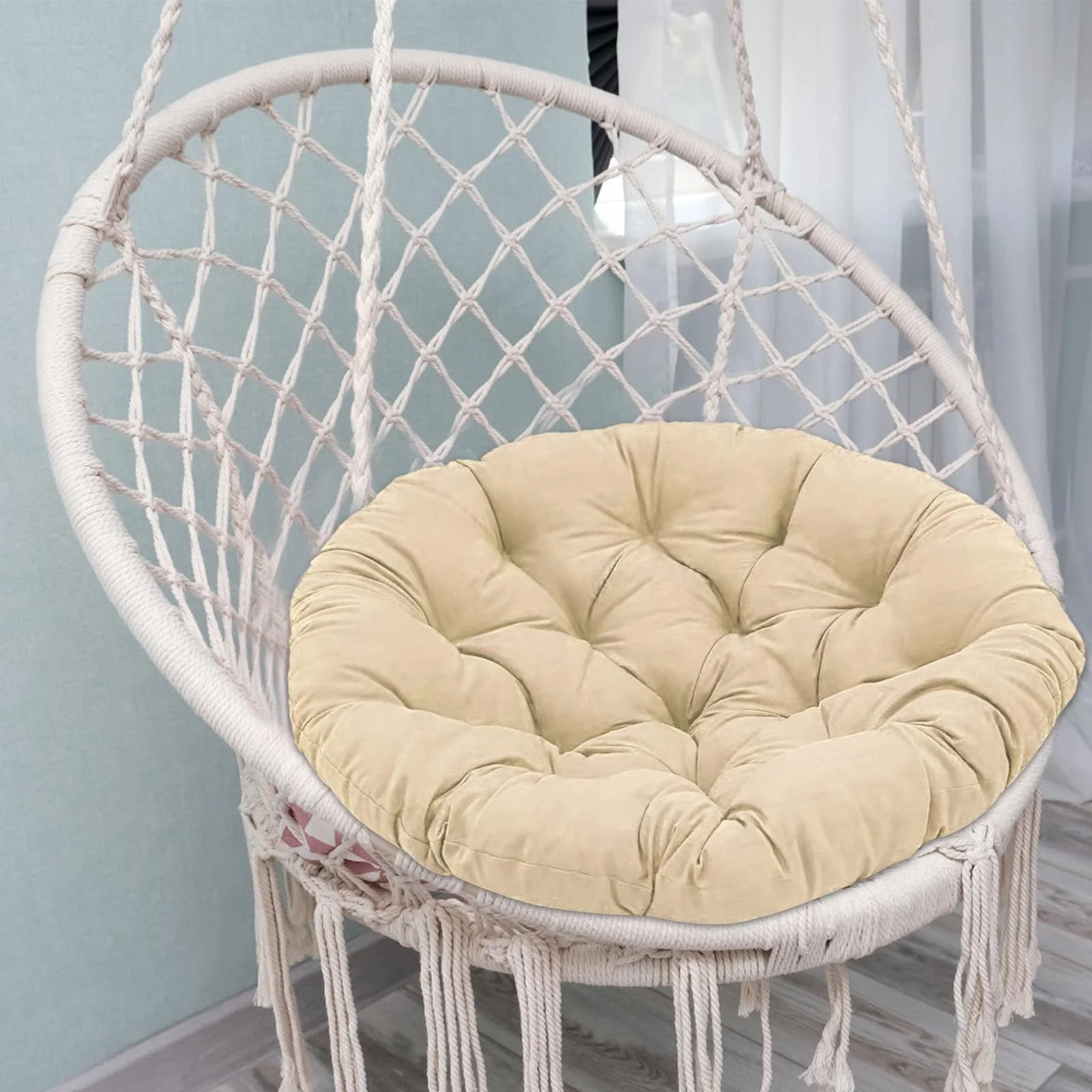 Outdoor Rocking Chair Cushion Round 20 Inch - Khaki Patio Swing Pillow for Garden, Hanging Basket, Porch & Nursery Cradle Seat Pad (1-Pack, 50x50cm)