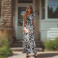 thumbnail image 4 of Psesaysky Grey Leopard Print Pattern Casual Maxi Dress, Soft with Pockets Polyester and Spandex Fabric Ladies Short Sleeve Long Maxi Dress for Weekend Gathering, 4 of 8