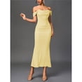 thumbnail image 4 of Vestido Maxi con Hombros Descubiertos, Corsé Fruncido, Ajustado, Vestidos Formales para Invitadas de Boda para Mujeres Amarillo L, 4 of 8