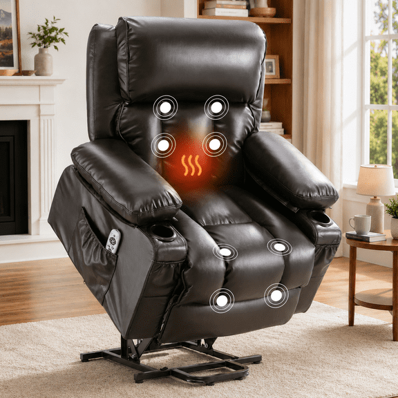Lift Recliner Chair, LEGAHOME Electric Power Lift Recliner for Elderly with Heat Therapy and Massage, Oversized PU Leather Recliner Chair with 23" Wide Seat, Cup Holders, USB Port, Brown