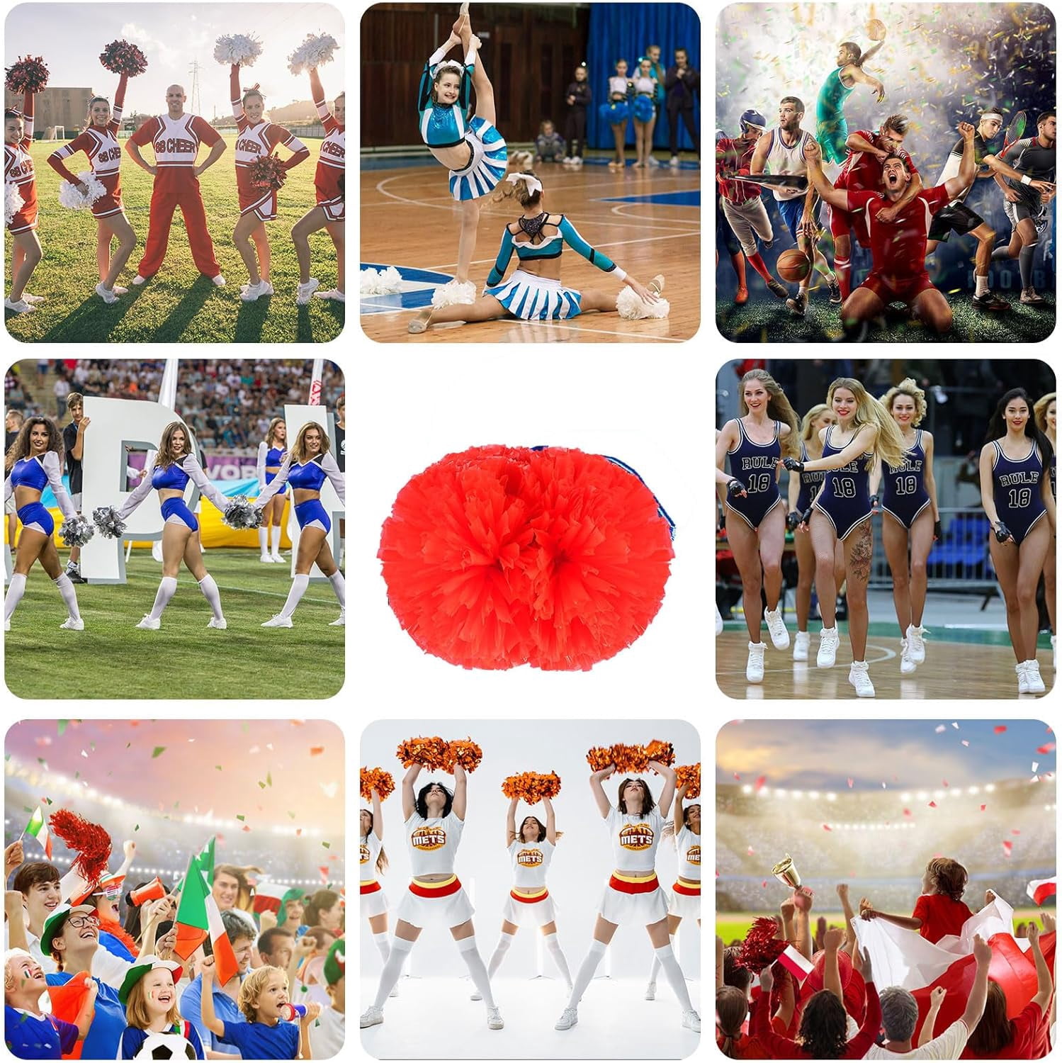 WE 8PcsMetallic Cheerleading Pom Poms, Cheerleader Pom Poms Sports Dance Cheer Plastic Pom Poms Cheerleading for Sports Team Spirit Cheering