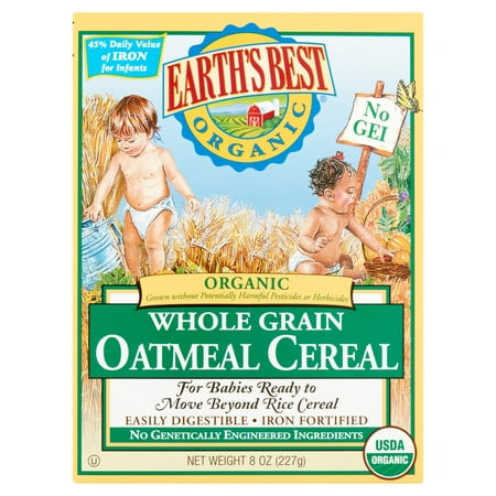 Earth's Best Organic Whole Grain Oatmeal Cereal, 8 oz, 12