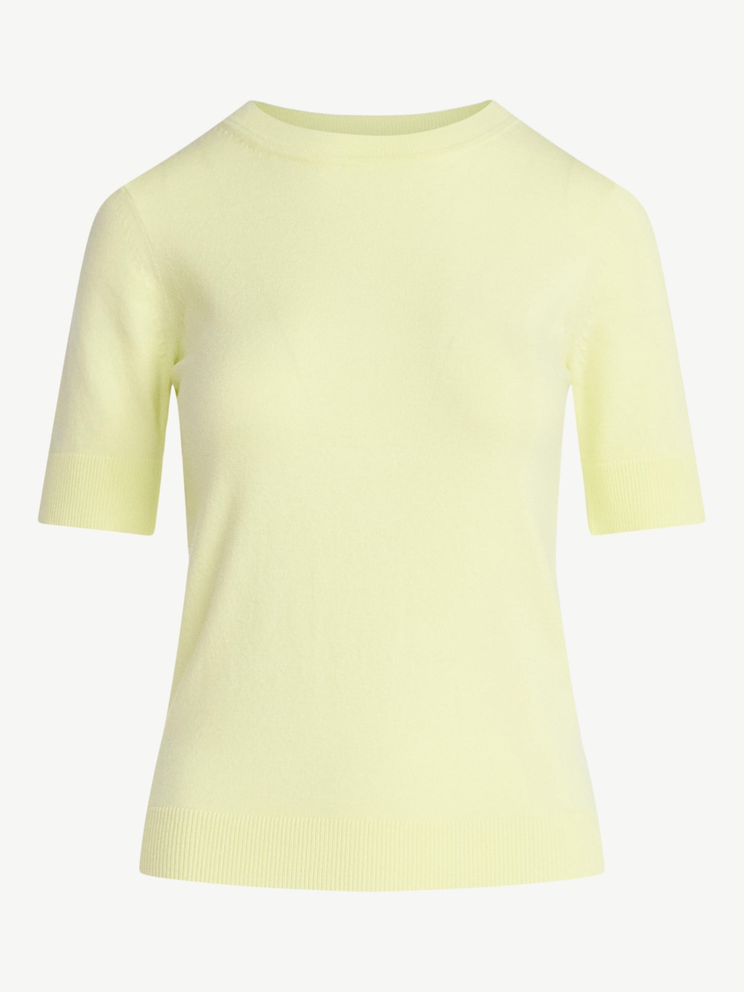 Free Assembly Women's and Women's Plus Cozy Yarn Shrunken Sweater Tee with Short Sleeves, Solid & Print, Lightweight, Sizes XS-4X