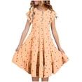 thumbnail image 2 of OVAFBAU Girls Dresses Summer Outfits Heart Graphic Short Sleeve Ruffle Sleeve Waist Pocket Sundress, 2 of 6