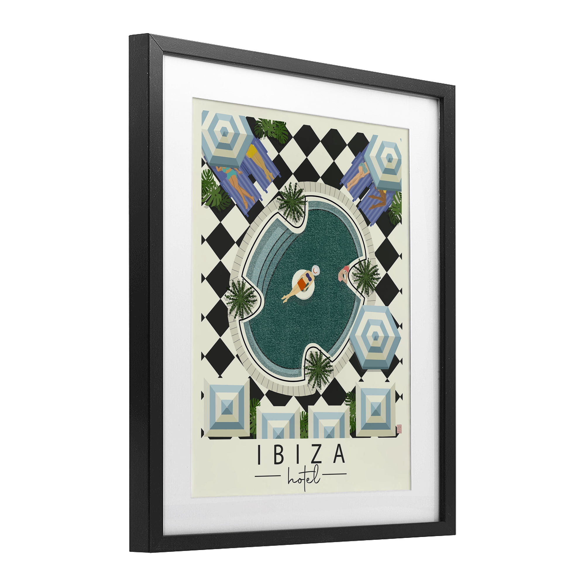 Stupell Industries Ibiza Hotel Aerial Pool Black Framed Print Under Glass, design by Jen Bucheli