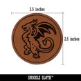 thumbnail image 2 of Fierce Wyvern Dragon Fantasy Silhouette 2.5" Faux Leather Round Engraved Iron-On Patch - Brown, 2 of 6