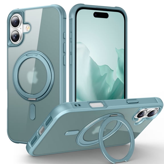 Case for iPhone 16, 360 Degree Rotating Ring Bracket, Support Magnetic Car Mount, Drop Protective Back Case, Anti-Scratch Translucent Ultra Slim Phone Cover for iPhone 16, Blue