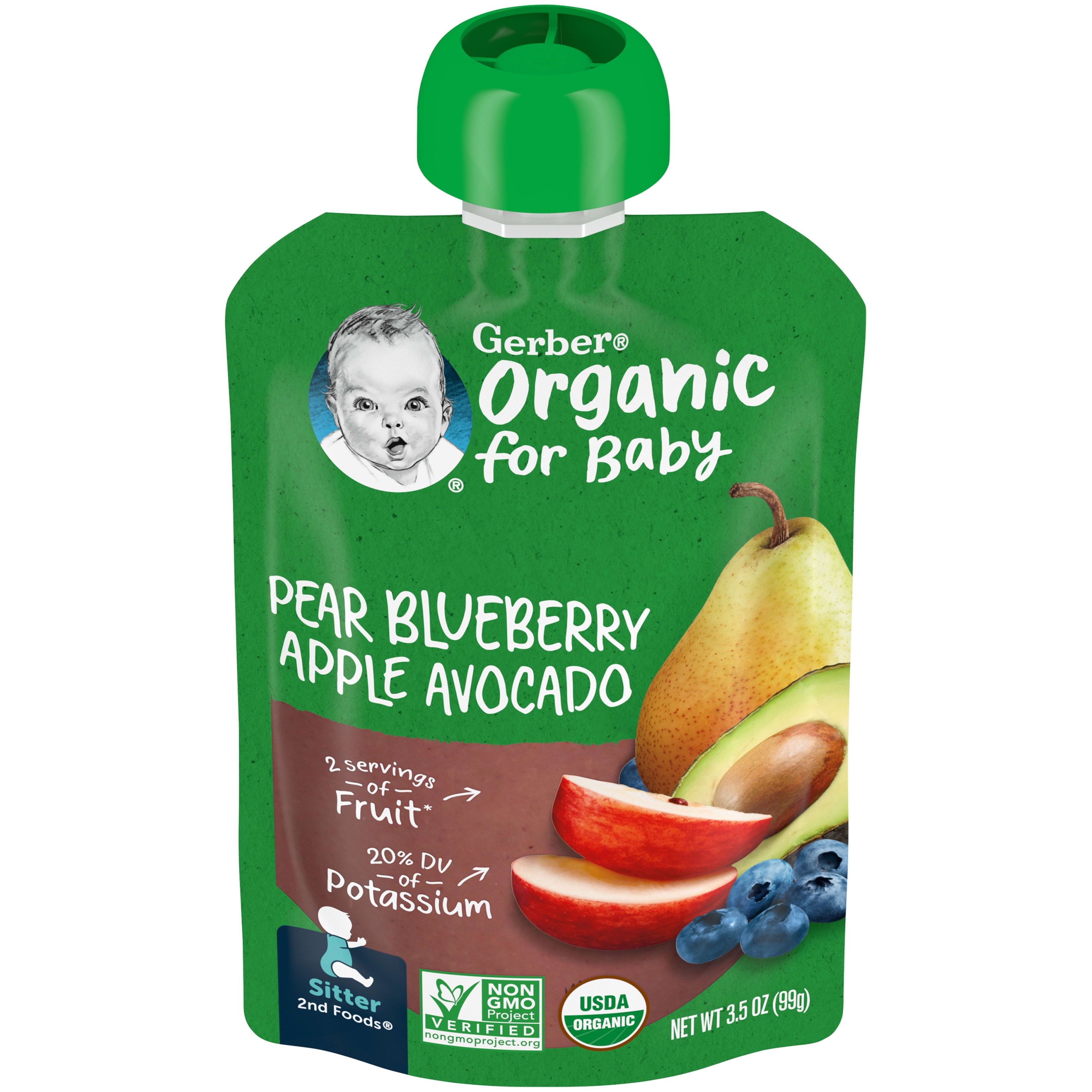Gerber 2nd Foods Organic for Baby Baby Food, Pear Blueberry Apple Avocado, 3.5 oz Pouch (12 Pack)