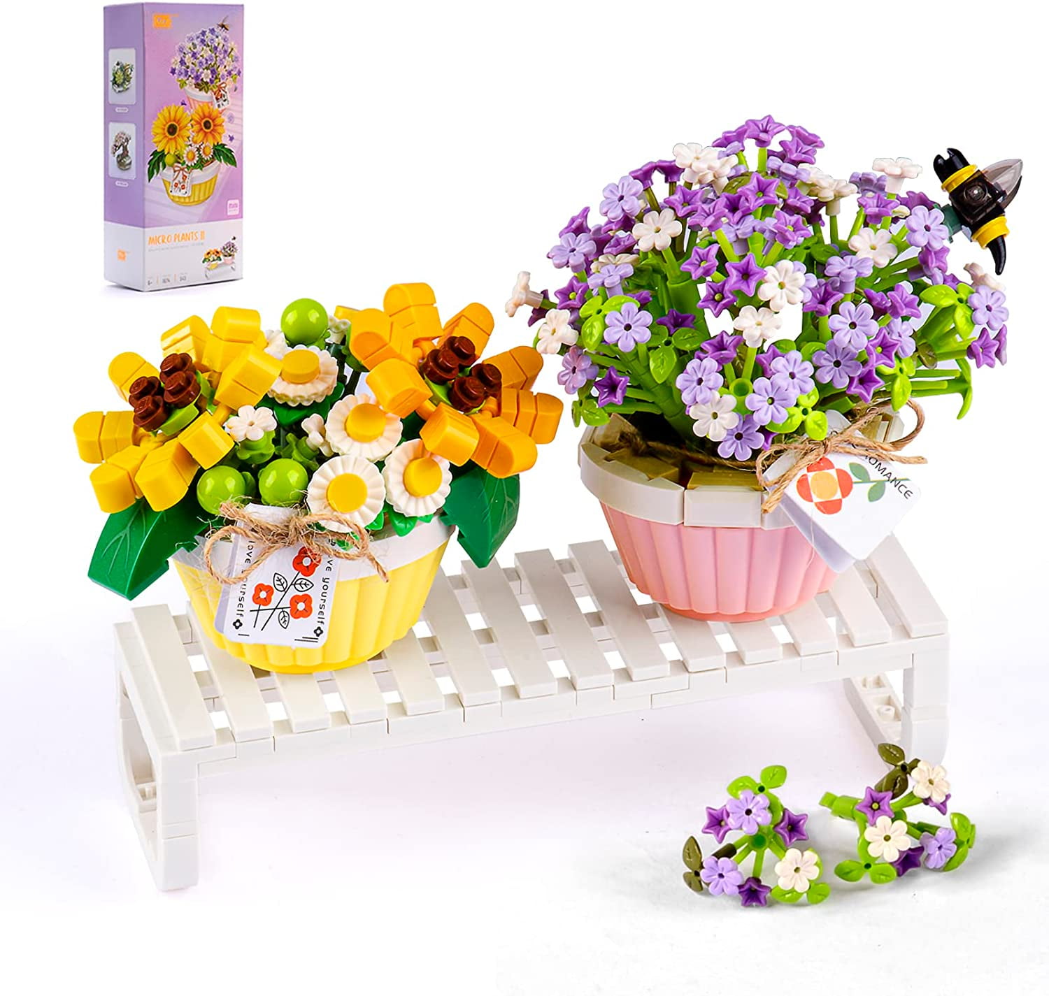 Flowers Bouquet Succulent Building Blocks Set for Girls and Adult, 543pcs Daisy and Gypsophila