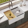 thumbnail image 3 of Harvest White Ceramic 30 in. L x 18 in. W Rectangular Single Bowl Farmhouse Apron Kitchen Sink with Grid and StrainerDV-1K0257, 3 of 13