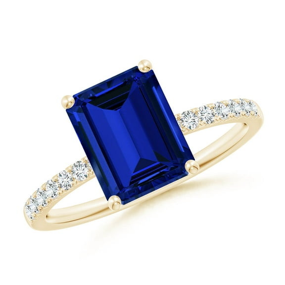 ANGARA Lab Grown 2.45 Ct Blue Sapphire Engagement Ring with Diamonds for Women in 14K Yellow Gold (Size-9x7mm) | Anniversary, Jewelry Gift for Women | Lab-Grown Blue Sapphire Ring