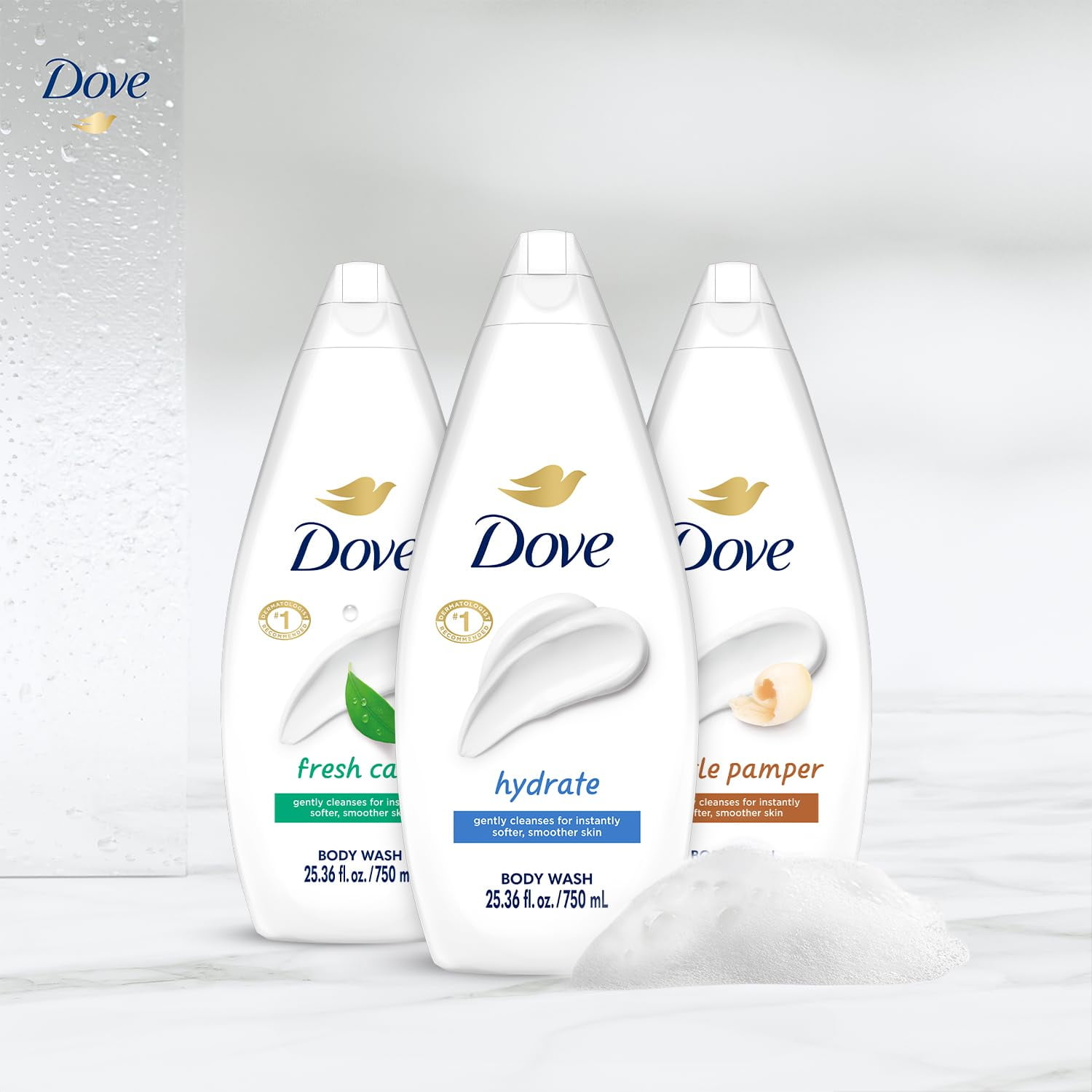 Dove Body Wash Value-Size Variety 3-Pack – Hydrate, Fresh Care, and Gentle Pamper, 25.36 Oz Ea