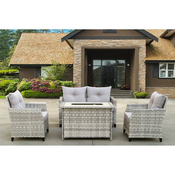 Direct Wicker Fire Pit Table With Chair Rattan Wicker Sofa Set out Door Furniture Garden Set 