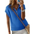 thumbnail image 2 of Womens Short Sleeve Cropped Knit Tops Half Zip Cap Sleeve Lightweight Oversized Sweater Vest, 2 of 5