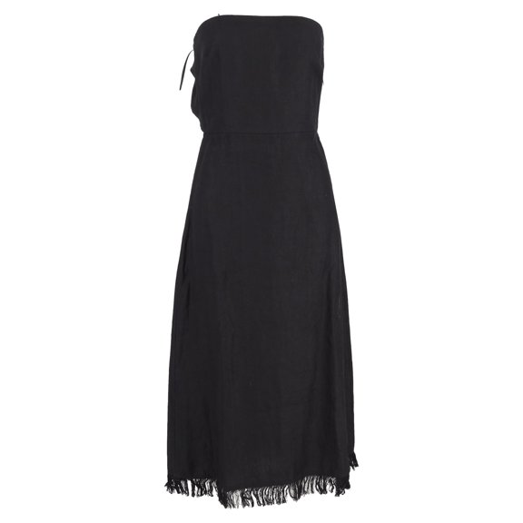 Pre-Owned Theory Phyly Fringed Strapless Midi Dress in Black Linen