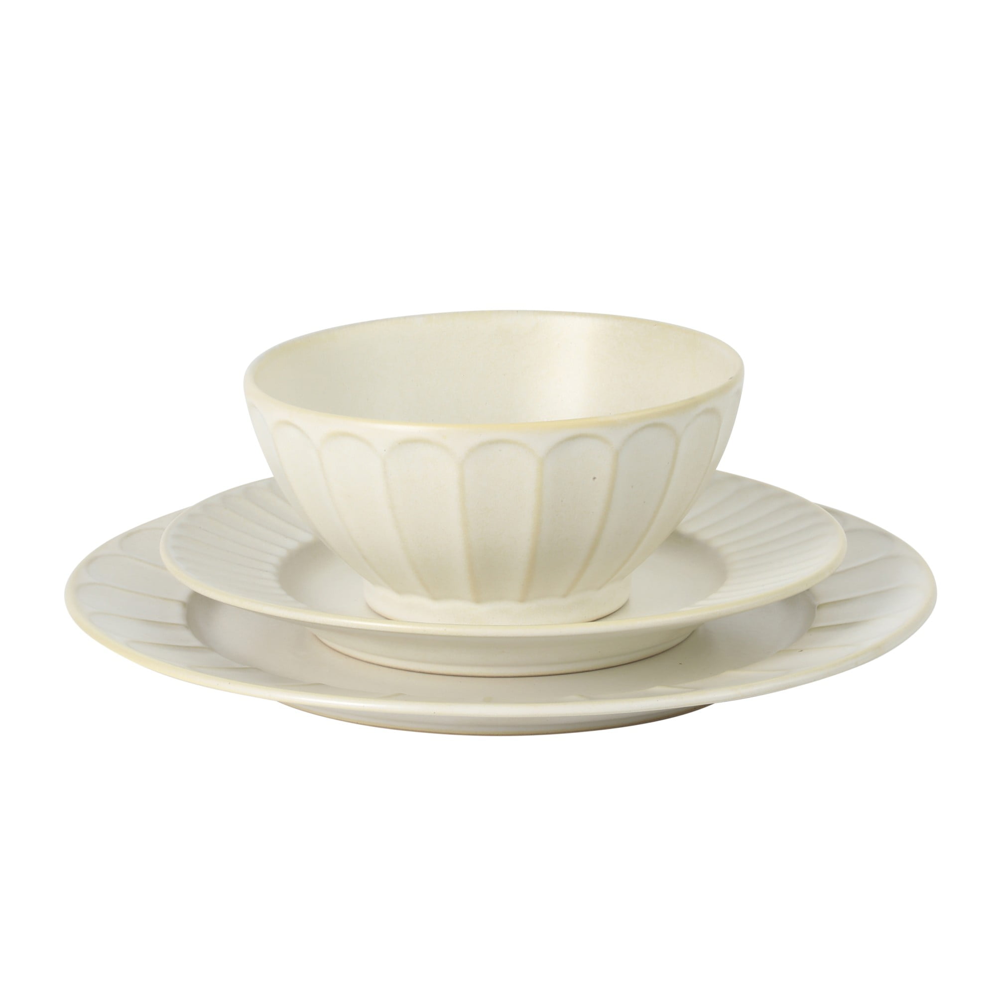 Gibson Elite Winchester Way 12-Piece Embossed Stoneware Dinnerware Set – Reactive Matte Glaze, Durable Lightweight-Tech Plates & Bowls, Everyday Dish Set, Microwave & Dishwasher Safe – Off-White