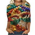 thumbnail image 3 of QATAINLAV 2025 Mardi Gras Shirt for Women O-Neck Loose Blouses Trendy Pullover Casual 3/4 Sleeve Tops Party Mask Printed Tshirts Multicolor S, 3 of 6